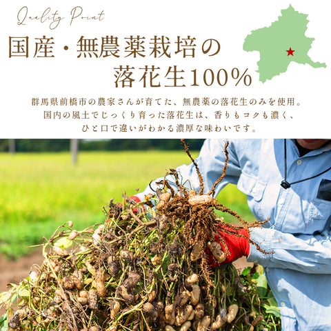 渋皮のまま仕上げたピーナッツバター 無糖 パウチタイプ 群馬県産落花生使用
