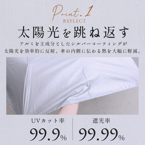 シルバーリフレクト日傘 折りたたみ 遮光99.99％ 晴雨兼用 UVカット 60cm waterfront